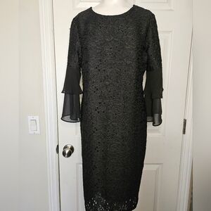 Chicos Women's Black Lined Lacey Double Bell Sleeved Dress Size 0 ( Small)